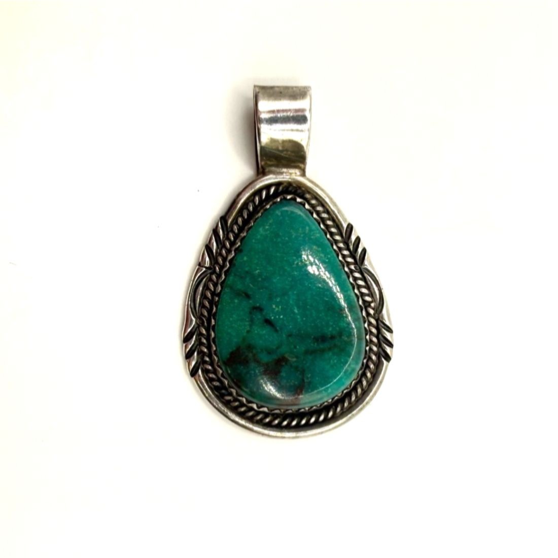 Vtg Sterling Silver Turquoise Southwestern Native Style Signed Teardrop Pendant